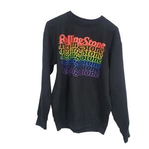 Rolling Stone WMS Medium Sweatshirt Rainbow Multicolor Logo Black Crewneck Pride